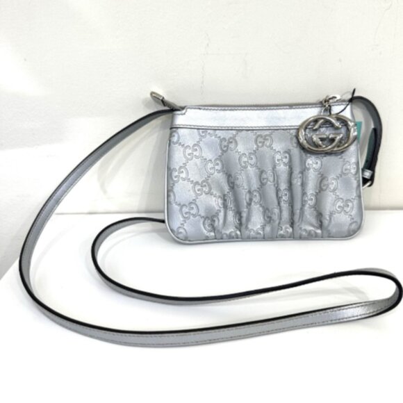Gucci Guccissima Small Silver Metallic Crossbody Bag - Picture 1 of 4